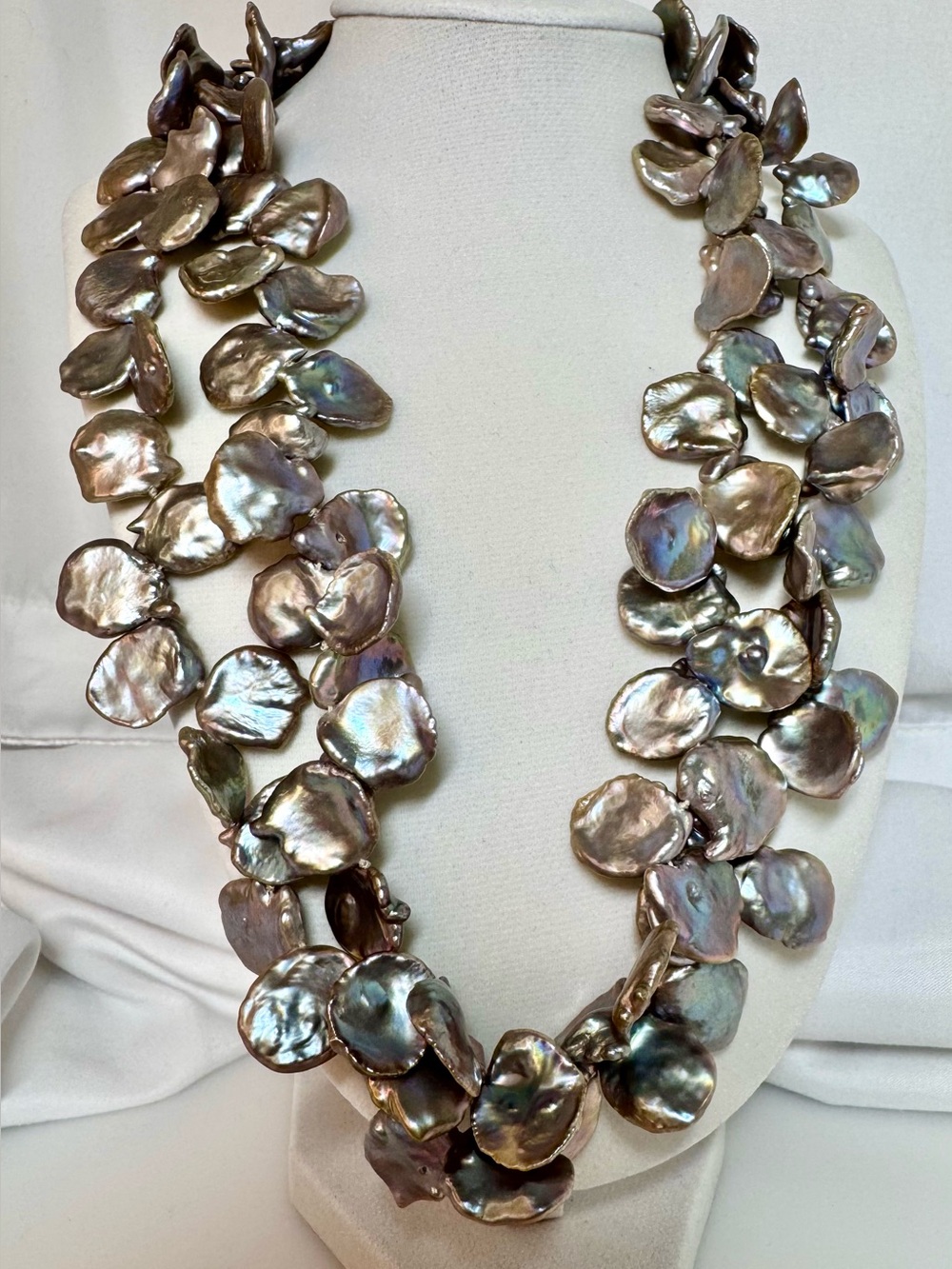 Lucas Lameth LUC 925 CN Double Strand Iridescent Pearl Petal Necklace